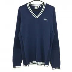 【超美品】プーマ セーター ネイビー×白 Vネック ロゴ刺しゅう ニット  メンズ US/CAN-M/M ゴルフウェア PUMA