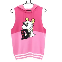 ★SALE価格★ダンスウィズドラゴン フート付ニットベスト ピンク×白 チビドラ ハート レディース 3(L) ゴルフウェア Dance With Dragon
