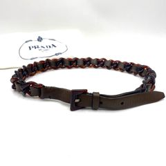 美品 プラダ ベルト レディース 金具 ロゴ レザー ベージュ 32／80