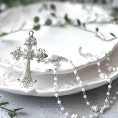 ロザリオ【 † Catharsis † 】★ハンドメイド ロザリオ 推し活 十字架  クロス 聖魔法 ロングネックレス ゴシック＆ロリータ