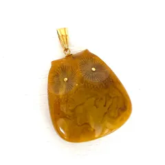 ロイヤルアンバー　琥珀ペンダント　フクロウ　K18