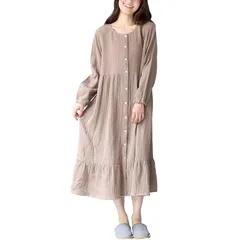 【新品】 [ON NISHIKI] マタニティ パジャマ 長袖 綿100％ ワンピース 前開き 授乳口付き 春 秋 ダブルガーゼ 肌に優しい 二重ガーゼ ロング丈 授乳服 ネグリジェ マタニティウェア (ﾓｶ:8/M/77619) 1