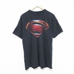 L/古着 半袖 Tシャツ メンズ DCコミックス スーパーマン コットン クルーネック 黒 ブラック 25may21 中古