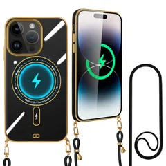 【数量限定】韓国 ストラップ付き 半透明 斜め掛け 肩掛け iPhone iPhone 14Pro 首掛け MagSafe対応 携帯ケース カバー アイフォン Pro Pro 14プロ 14 スマホケース ショルダー ケース ブラック iPhone14