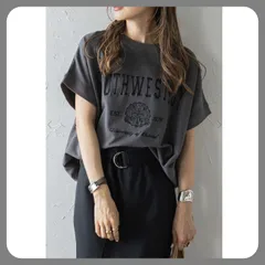 新品タグ付き　カレッジ刺繍ピグメントスウェットTシャツ　チャコールグレー　Bonjour sagan