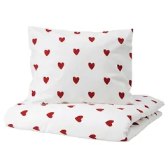 【新品】 BARNDROM バーンドローム 掛け布団カバー＆枕カバー - ハート模様/ホワイト レッド 150x200/50x60 cm 605.958.75 1