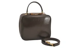 GUCCI グッチ バンブー 2Way ショルダー 化粧ハンドバッグ レザー ブラウン 6230M