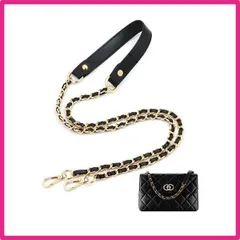 Color:レザー(一部) 黒＋金 [VEAGIA] ショルダースト ショルダーストラップ バッグ用 チェーンショルダーストラップ ショルダーバッグ ひも バッグ修理 交換用 持ち手ストラップ ショルダースト 単品 ラップ バッグ用 約120cm (レザー(一