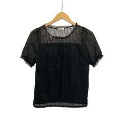 アクシーズファム axes femme ブラウス 半袖 クルーネック レース ビーズ装飾 MR4X01 M 黒 ブラック