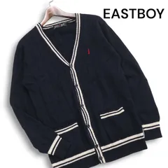 EASTBOY イーストボーイ 秋冬 刺繍★ ウール ケーブル スクール ニット カーディガン Sz.11 レディース 紺 学生 女子 通学