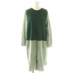 メイソングレイ MAYSON GREY レイヤード風シャツワンピース ロング 長袖 ニット切替 ストライプ 2 緑 白 グリーン ホワイト /ES ■OS