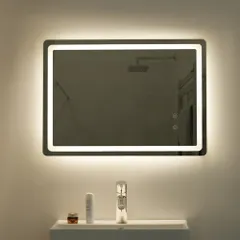 「15%割」 LED浴室ミラー 角型 50*70CM 横掛け縦掛け可能 ウォールミラー 洗面ミラー 化粧鏡 壁掛け鏡 照明付き ドレッサー 洗面所 洗面台 省エネ 明るさ調整 曇り防止機能 照明付き 防水加工 飛散防止 のサムネイル