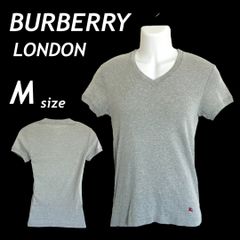 BURBERRY LONDON バーバリー ロンドン メンズ 半袖カットソー M Vネック Tシャツ 刺繍ロゴ 福助 グレー系 (D047)★