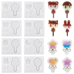 サムコス ロリポップ シリコンモールド 8個セット シャカシャカ流砂型 ハート ネコ 月 レジン シェイカーモールド シリコン モールド 鏡面 DIY 手作り キーホルダー 樹脂工芸品 アクセサリー (D) 1