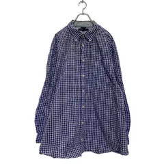 TOMMY HILFIGER 長袖 チェックシャツ XL ブルー ホワイト トミーヒルフィガー ボタンダウン ロゴ 古着卸 アメリカ仕入 a604-6406