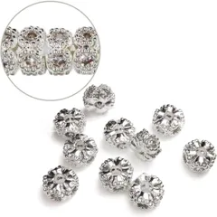 ロンデル 錆びない 4mm シルバー 銀 10個入り 平型 ラインストーン スペーサービーズ メタル 手芸 クラフト用品 手作り 素材CB-056