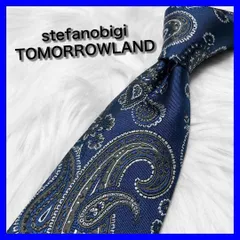 【美品】stefanobigi ステファノビジ トゥモローランド ネクタイ ペイズリー ネイビー 細め 仕事 成人式 プレゼント