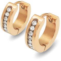【幅4×内径9mm type3 色：ピンクゴールド 鏡面仕上げ 1ペア 】[Adelina Style] 7粒ジルコニア 太め フープピアス 人気 つけっぱなし リングピアス レディース メンズ サージカルステンレス 金属アレルギー対応 18G 男女 両耳用