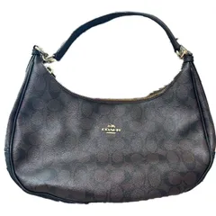 【送料無料】COACH/コーチ/ショルダーバッグ/ハンドバッグ/シグネチャー/総柄/PVC/レザー/ハーフムーン/ブラウン/中古品