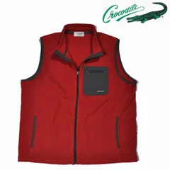 [クロコダイル] ベスト 針抜き小格子柄フリース フルジップ 大きいサイズ 秋冬