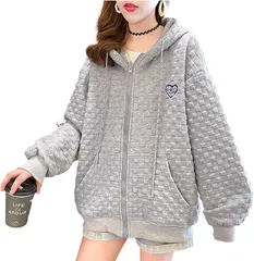 G-tiamo パーカー レディース 長袖 ゆったり カジュアル ジップアップパーカー おしゃれ オーバーサイズ フード付き( グレー,  L)