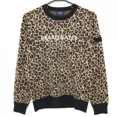 【新品】パーリーゲイツ セーター ベージュ系×黒 レオパード柄 ロゴ白 カシミヤ混 ニット レディース 1(M) ゴルフウェア PEARLY GATES
