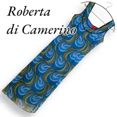 Roberta di Camerino ロベルタディカメリーノ ロングワンピース ノースリーブワンピース 抽象柄 アシンメトリー  ブルー レディース 40 サイズL