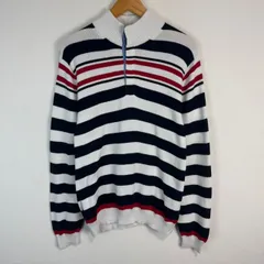 Brooks Brothers ブルックスブラザーズ ニット セーター ハーフジップ プルオーバー SUPIMA COTTON ボーダー ホワイト Mサイズ メンズ 古着 トラッド