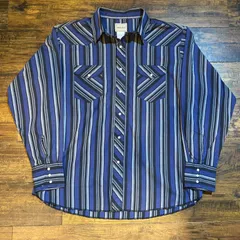 【80s〜90s】FRONTIER ウエスタンシャツ ストライプ Blue Size XL相当