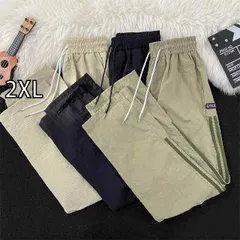 [2XL]メンズ ファッション 服 男性用 オシャレ シンプル 大人 かっこいい 大きいサイズ ストリート 紳士服 カジュアル 速乾 通気性 ストライプ パンツ 夏 クール ストライプス ストレート スポーツ パンツ 