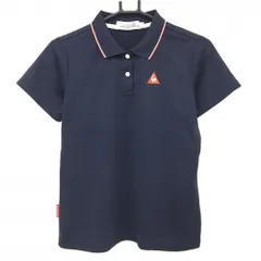 【美品】ルコックゴルフ 半袖ポロシャツ ネイビー ロゴ刺しゅう 襟縁ライン レディース LL ゴルフウェア le coq sportif