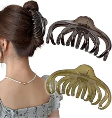 Herbeluemily(ハベルミリィ) ヘアクリップ 大きめ 髪留め しっかりとまる バンスクリップ シンプル お団子 11cm 2個セット(ダークグレー＆グレージュ,  アソートB)