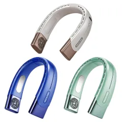 ポータブルネックファン 冷却プレート付き 簡単操作 首掛け扇風機 ネッククーラー ベージュ(ホワイト)  グリーンダークブルー 羽根無し 暑さ対策　キャンプ用品