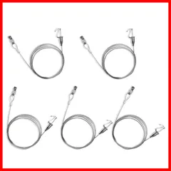 径1.5㎜×200㎝ シルバー 用 展示 壁掛け 絵画 額縁 自在金具付 自在金具付 吊り下げ金具 フック ステンレスワイヤー ピクチャーレール 5本入