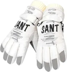 RSSR スキーグローブ スキー手袋 スノボ手袋 スノボグローブ スノーボードグローブ スマホ対応 バイク手袋 バイクグローブ 防寒手袋 防寒グローブ 男女兼用 メンズ レディース 黒 白 WHITE(ホワイト,  Fサイズ(大人用M～L))