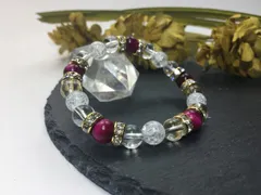 パワーストーン ブレスレット ピンクタイガーアイ&水晶&クラック水晶 （ゴールド）レディース 女性  数珠ブレス 開運 プレゼント ギフト  [4]