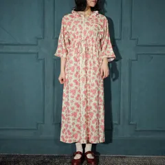 50's～60's USA VINTAGE FLOWER PATTERNED CROSS STITCH EMBROIDERY PRINT DESIGN ONE PIECE/50年代～60年代アメリカ古着お花クロスステッチ刺繍プリントデザインワンピース