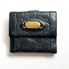 グッチ　GUCCI 二つ折り財布　グッチシマ　ゴールドロゴプレート　ブラック