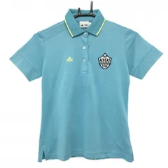 ★特価★【美品】アディダス 半袖ポロシャツ ライトブルー×イエロー 一部メッシュ調 胸元ロゴ レディース S ゴルフウェア adidas