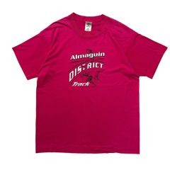 Lサイズ 90s カナダ製 古着 FRUIT OF THE LOOM ヴィンテージ Tシャツ レトロ 陸上 スポーツ Track シングルステッチ 濃いピンク