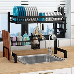シンク上かご 食器乾燥 幅55CM 水切りラック 大容量 ブラック錆びない 台所用品収納 キッチン収納棚 多機能