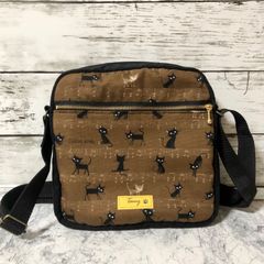 ★セール品(現品限り) 猫柄ミニショルダーバッグ 音符ネコ ブラック&ブラウン ハンドメイド メンズ レディース ボディバッグ ポシェット