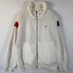 古着 トミージーンズ TOMMY JEANS ナイロンジャケット ジャンパー ブルゾン フルジップ ワンポイントロゴ刺繍 S  ホワイト メンズ