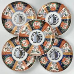 725 錦手　花　竹　梅　古伊万里　伊万里焼　骨董　アンティーク　中皿　5客セット