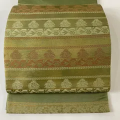 アイボリー 正絹(一部金属糸)六通柄 笹蔓文様 袋帯 訳あり特別