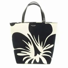 ケイトスペード KATE SPADE トートバッグ ハンド キャンバス ハイビスカス 総柄 白 黒 ホワイト ブラック 鞄 ■GY18のサムネイル