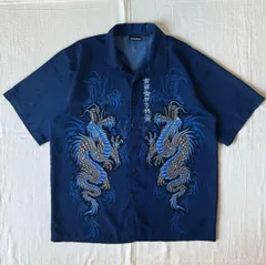 〜00s　両面ビッグプリント　龍　ドラゴン　漢字刺繍　チカーノ　開襟ポリシャツ