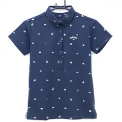 【美品】キャロウェイ 半袖ポロシャツ ネイビー×白 総柄 ロゴ刺しゅう  レディース S ゴルフウェア Callaway