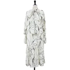 FRAY I.D フレイアイ・ディー ワンピース ホワイト系 白 サイズ:1(S) / ボウタイ プリント ミディ ワンピース / 長袖 ラインアート線柄 フレア / トップス ドレス【レディース】【中古】