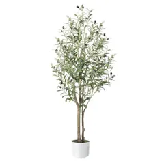 【在庫セール】Alupssuc 観葉植物 【高さ120cm】フェイクグリーン 大型光触媒 空気清浄 インテリア 家の中に置く人工観葉植物 二つの幹 おしゃれ 世話がない 水やり不要のホーム 玄関 キッチン オフィス オリーブ フェイクグリーン 飾り プレゼント